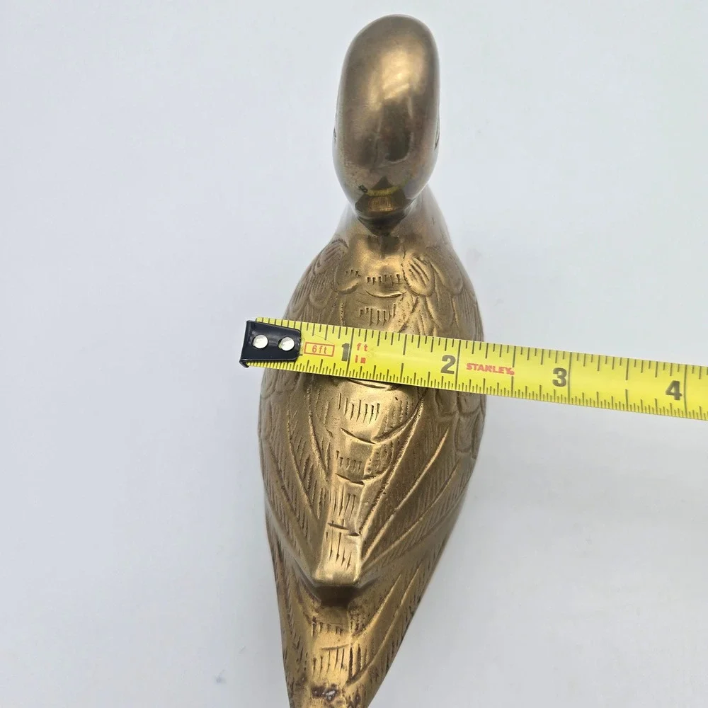 Vintage Solid Brass Duck Figurine Sculpture Detailed Feathers Warm Patina 6.5